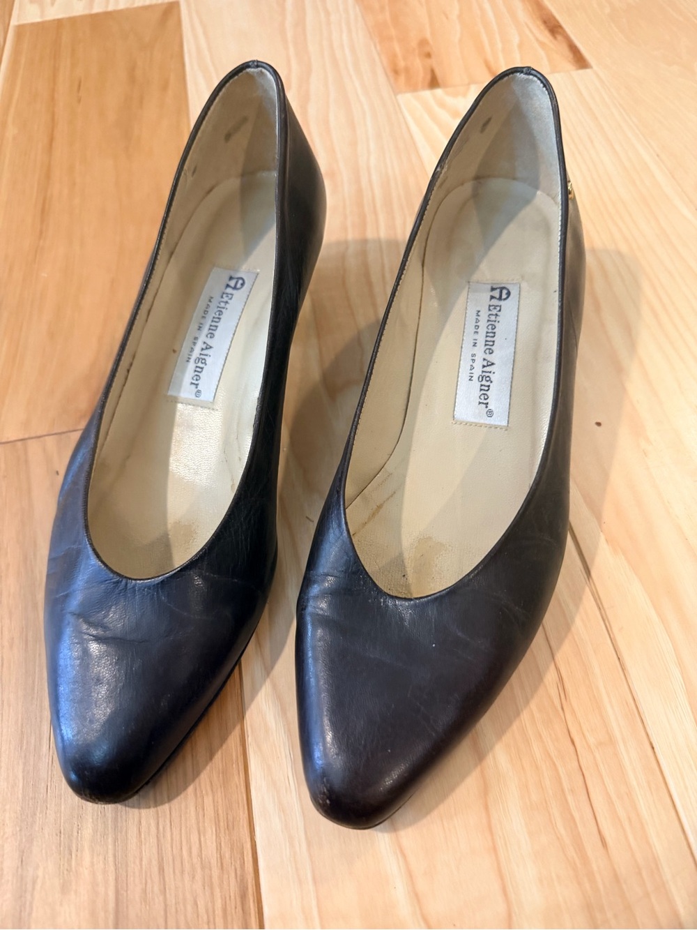 VTG Etienne Aigner Brown Leather Block Heel Pumps Made in Spain 8M